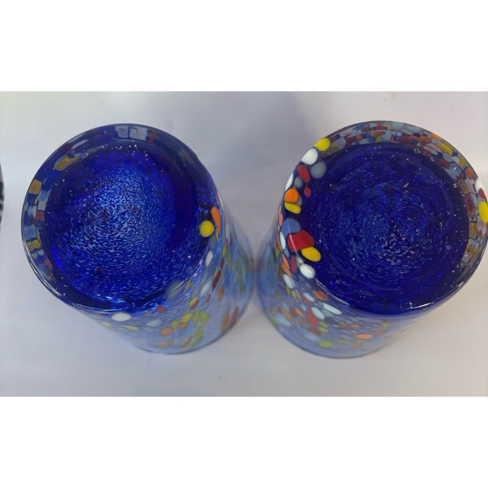 Vintage Murano  Murrine Multicolor Handblown Glass Tumblers ~ Set of 2 - Picture 6 of 8